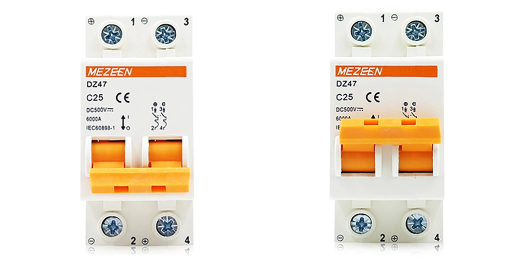 2p MCB Dz47-63 1A 2A 3A 4A 5A 6A 10A 16A 20A 32A 40A 50A 63A DC 500V 1000V DC Mini Circuit Breaker